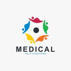 Teamwork logo design vector. People rounded illustration symbol. Humanity care vector icon. Full colors logo design.