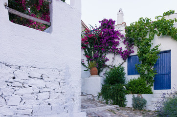 Architecture in the Chora village of Alonnisos island, Greece