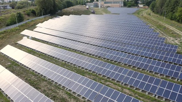Drone footage of the modern solar power plant in Stargard Szczecinski.