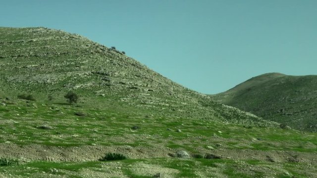 Golan heights mountains formed by spilled basaltic volcanic lava . Israel. 4k. Slow motion