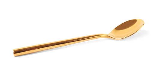 Stylish clean gold spoon on white background