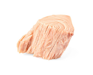 Piece of canned tuna on white background