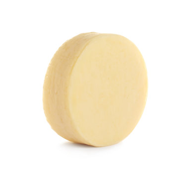 Head of tasty fresh cheese on white background