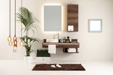 white wall clean bathroom style and interior decorative design for home, hotel and office