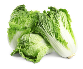 Fresh tasty ripe Chinese cabbages on white background