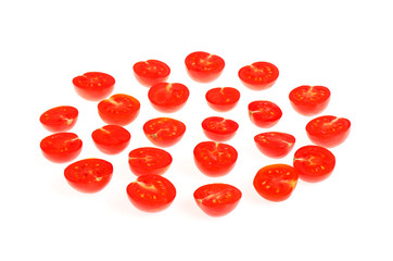 Fototapeta premium Sliced ripe tomatoes on white background. Layer for pizza