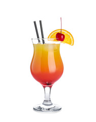 Glass of cocktail Sex on the Beach, white background