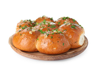 Traditional Ukrainian garlic bread (Pampushky) on white background
