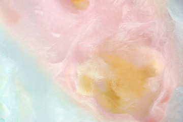 Fototapeta premium Sweet colorful cotton candy as background, closeup view