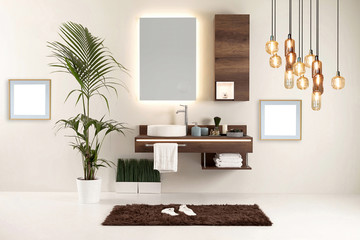 white wall clean bathroom style and interior decorative design for home, hotel and office