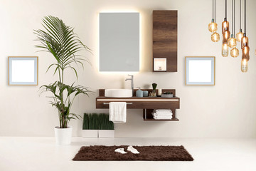 white wall clean bathroom style and interior decorative design for home, hotel and office