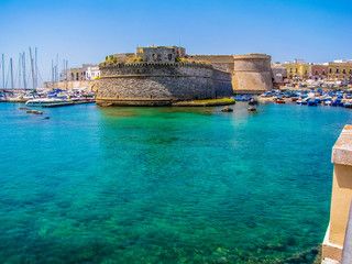 View of the port and the Castle in Gallipoli, Italy - obrazy, fototapety, plakaty