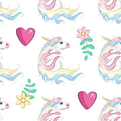 Unicorn Rainbow seamless pattern, girls scrapbook paper.