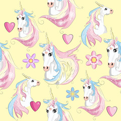 Unicorn Rainbow seamless pattern, girls scrapbook paper.