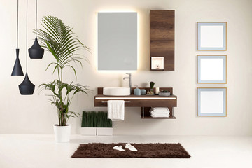 Fototapeta premium wood design bathroom and interior design. decorative objects for the home, office, hotel