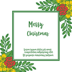 Template of lettering merry christmas, with nature colorful flower frame. Vector