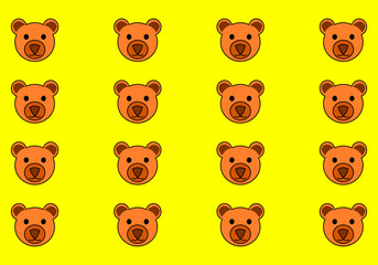 seamless brown smile head bears on  yellow background