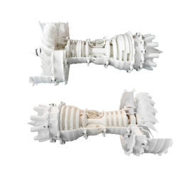 Printing 3D printer jet engine printed model plastic isolated on white