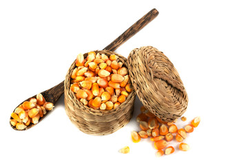 Dried corn seed in Bucket isolate on white background