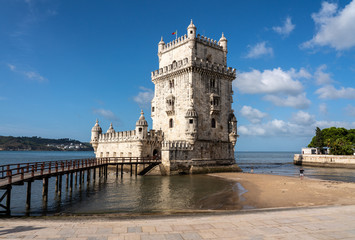 Fototapeta na wymiar Panorama of the Tower of Belem on the Tagus river near Lisbon Portugal
