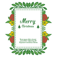 Calligraphy text of merry christmas with decoration of colorful wreath frame in vintage style. Vector