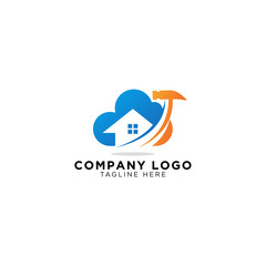 home repair service application with a hammer and cloud logo vector icon ilustration