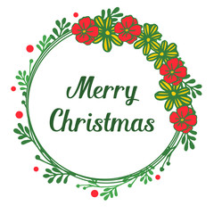 Elegant text merry christmas, with red wreath frame background. Vector