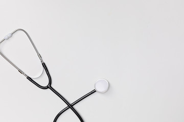 Creative flatlay of doctor medical equipment white table with stethoscope, Health care concept, Top...
