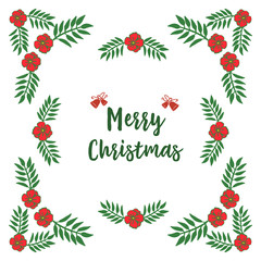 Template of poster design merry christmas, with cute red floral frame. Vector