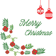 Template of poster design merry christmas, with cute red floral frame. Vector