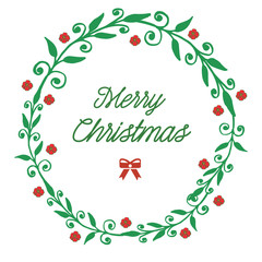 Greeting card design merry christmas, with ornate of unique green leafy flower frame. Vector