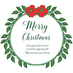 Elegant vintage pattern red flower frame and green leaves, for ornate of card merry christmas. Vector