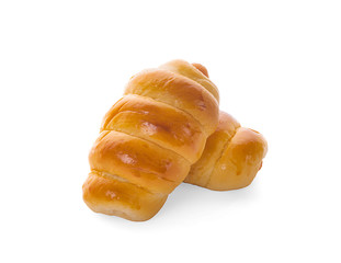 Fresh hot crusty bread rolls. Sausages in dough