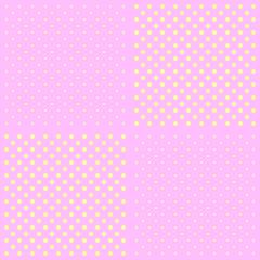 Small polka dots seamless background. White and yellow polka dots on pink background