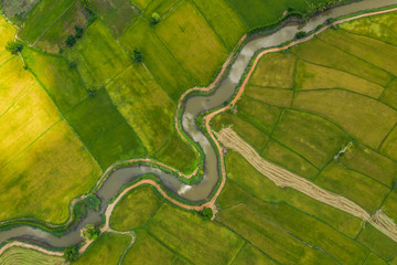 aerial view of devious river in a fields © theevening