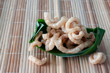 Pork rinds or deep fried pork skin is favorite food in Thailand.