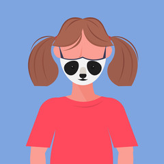 woman wearing protective mask with panda face smog air pollution virus protection concept girl profile avatar female cartoon character portrait flat