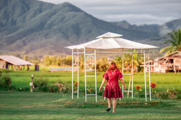 The close background of the green rice fields, the seedlings that are growing, are seen in rural areas as the main occupation of rice farmers who grow rice for sale or living.