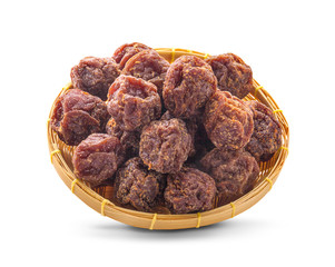 Dried plums isolated on white background.