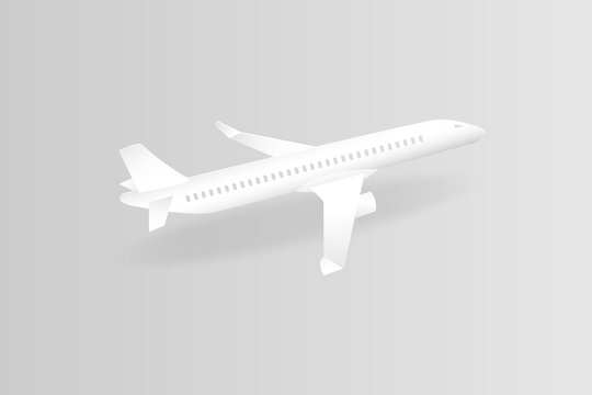 Paper cut art airliner white airplane suitable for flight and tourism on white background air transportation concept vector illustration.