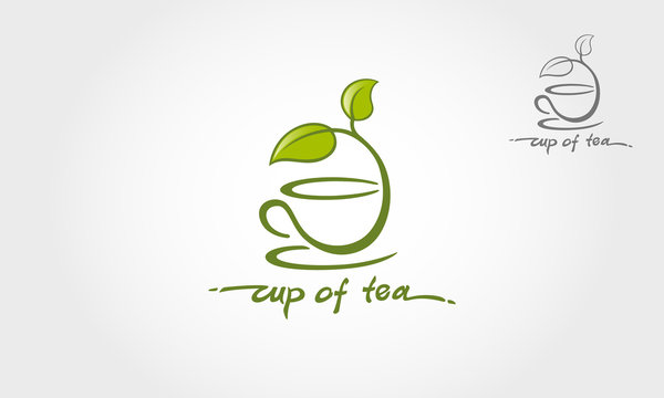 Cup of Tea vector logo template is a grean leaf images forming a cup. Suited for Cafe, Tea Business, Nature Organic Products, Pharmacy, Medicine, Coffee, Cosmetics, Gardens etc.