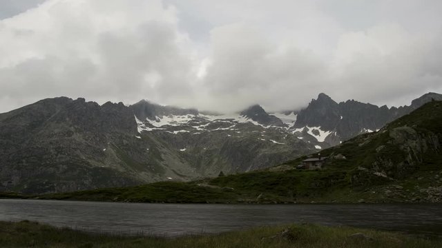 Timelapse from the mountain lake Seebodensee at Sustenpass in Switzerland