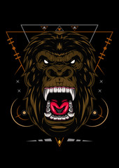 Fototapeta premium donkeykong. Head of a gorilla with angry face. strong monkey. vector gorilla
