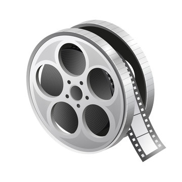 Film roll icon. Movie reel. Realistic reel of film. Illustration on white background. Vector graphic.