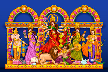 illustration of Goddess Durga in Happy Durga Puja Subh Navratri Indian religious header banner background