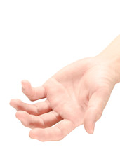 Hand open and ready to help or receive. Gesture isolated on white background with clipping path.