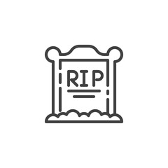 Tombstone on the grave line icon. linear style sign for mobile concept and web design. Gravestone outline vector icon. Halloween symbol, logo illustration. Vector graphics