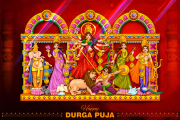 illustration of Goddess Durga in Happy Durga Puja Subh Navratri Indian religious header banner background