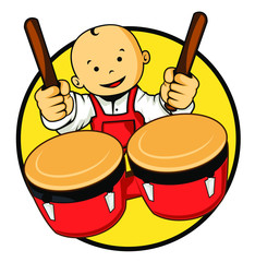 Cartoon baby character playing drums design vector eps format