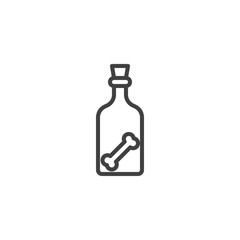 Halloween bottle with human bone line icon. linear style sign for mobile concept and web design. Witch bottle outline vector icon. Symbol, logo illustration. Vector graphics